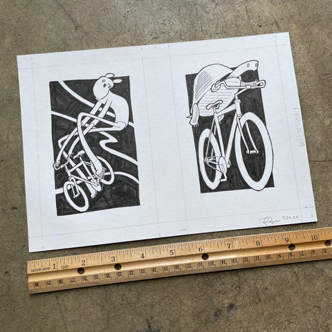 Ink Drawing / animals on bikes 2025